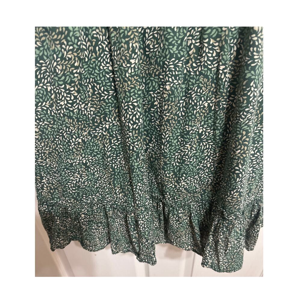 Aerie Green Floral Smocked Mini Dress Shoulder Ties Ruffled Hem Size XL - Picture 4 of 11